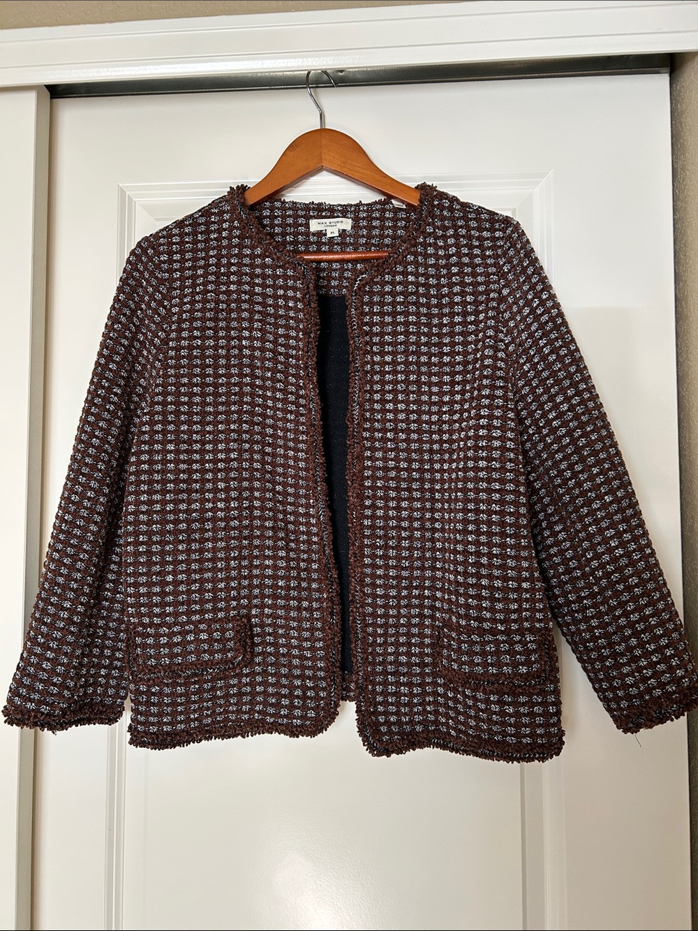 Max Studio Brown Tweed Open-Front Blazer